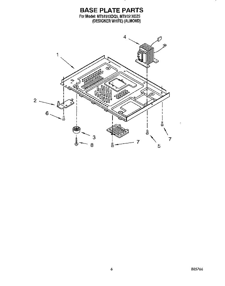 BASE PLATE Diagram and Parts List for MT5151XDQ5  Whirlpool Microwave