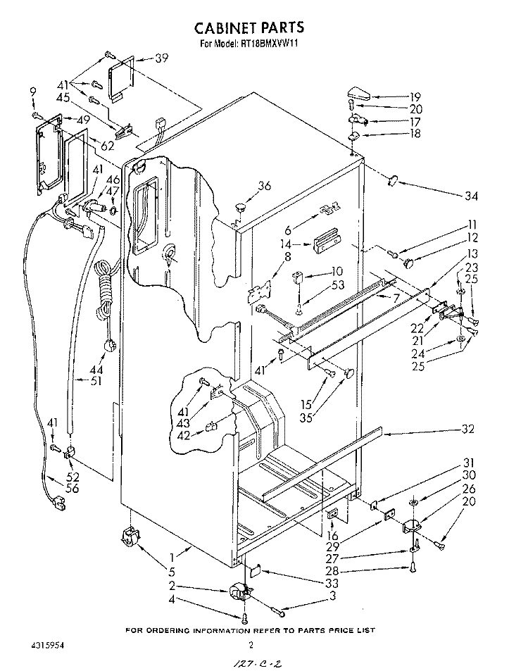 CABINET Diagram and Parts List for RT18BMXVW11  Roper Refrigerator