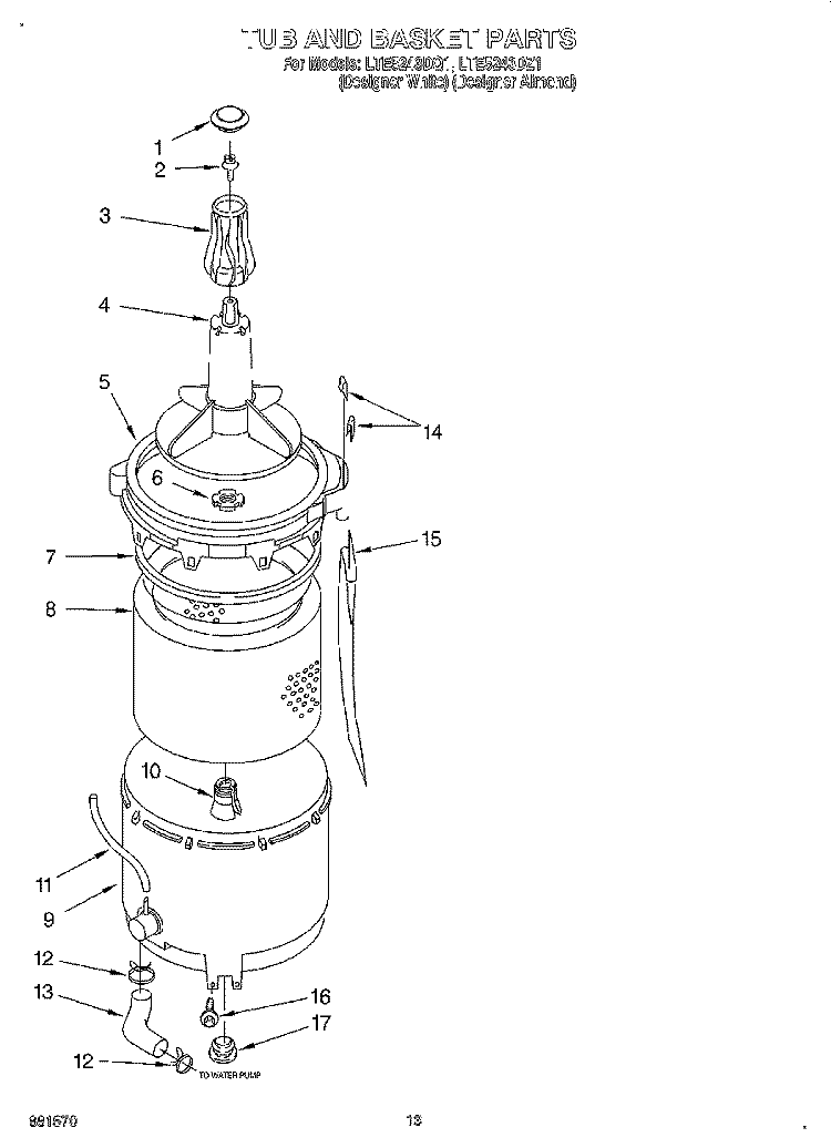 TUB AND BASKET Diagram and Parts List for LTE5243DQ1  Whirlpool Washer Dryer Combo