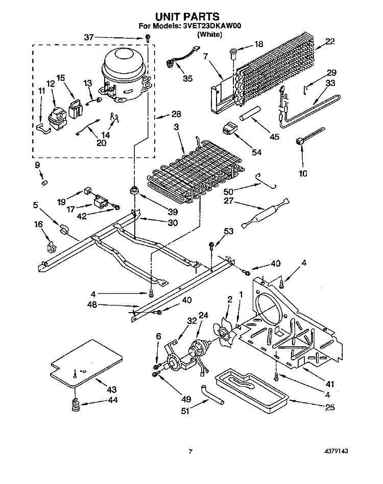 UNIT Diagram and Parts List for 3VET23DKAW00  Whirlpool Refrigerator