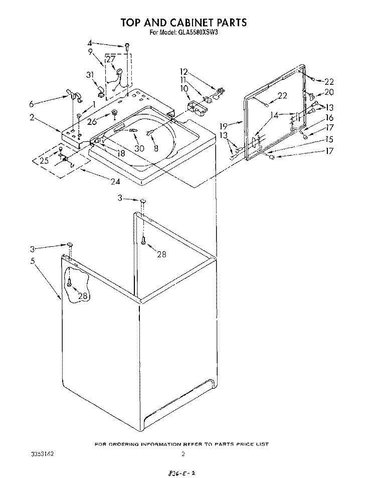 TOP AND CABINET , LITERATURE AND OPTIONAL Diagram and Parts List for GLA5580XSM3  Whirlpool Washer
