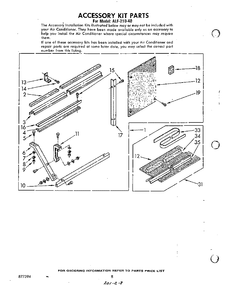 ACCESSORY KIT Diagram and Parts List for ALF21040  Whirlpool Air Conditioner