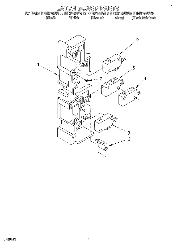 LATCH BOARD Diagram and Parts List for KHMS105EBS0  KitchenAid Microwave