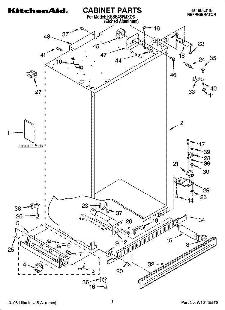 CABINET PARTS Diagram and Parts List for KSSS48FMXO3  KitchenAid Refrigerator