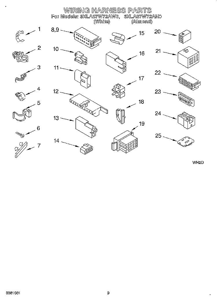 WIRING HARNESS Diagram and Parts List for 3XLA87W72AW0  Whirlpool Washer