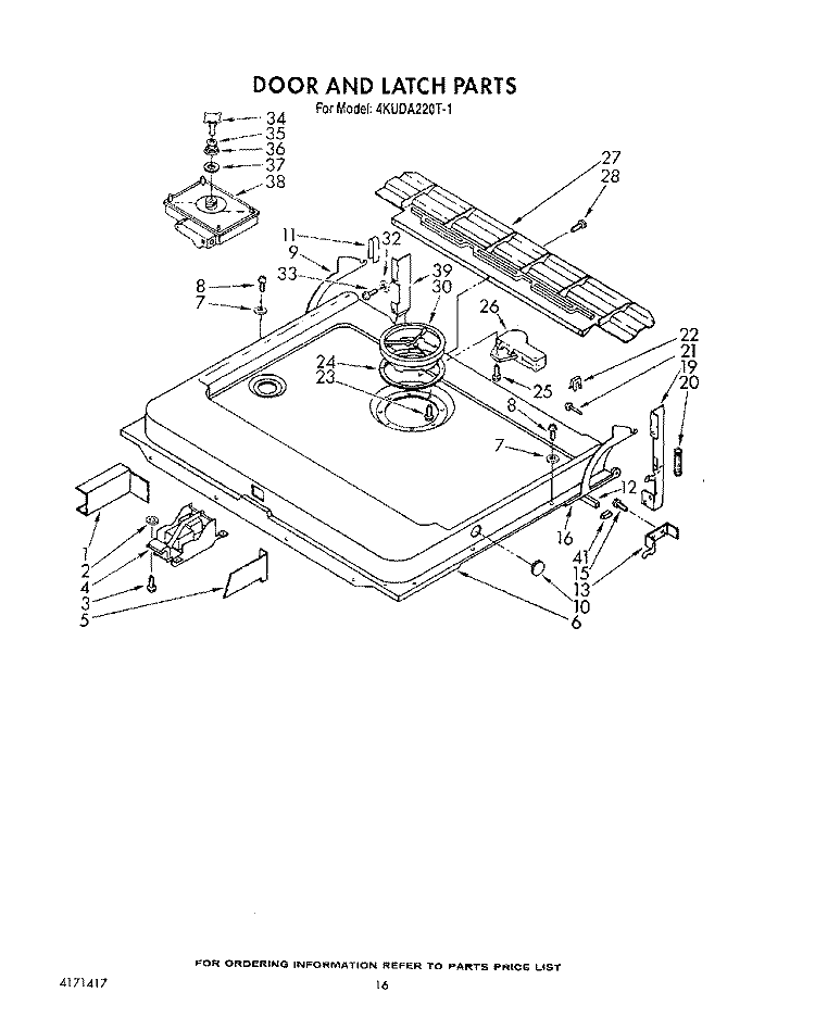 DOOR AND LATCH Diagram and Parts List for 4KUDA220T1  KitchenAid Dishwasher