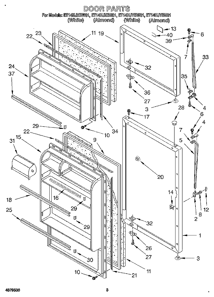 DOOR Diagram and Parts List for ET14HJXBW01  Whirlpool Refrigerator