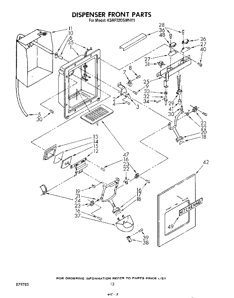 DISPENSER FRONT Diagram and Parts List for KSRF22DSWHY1  KitchenAid Refrigerator