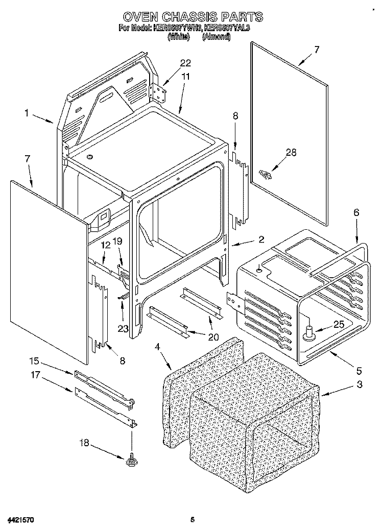 OVEN CHASSIS Diagram and Parts List for KERS507YWH3  KitchenAid Range