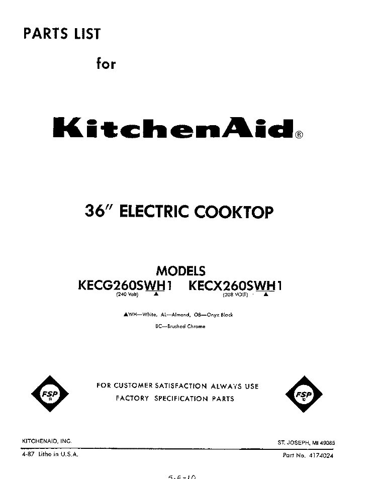 SECTION Diagram and Parts List for KECG260SWH1  KitchenAid Cooktop