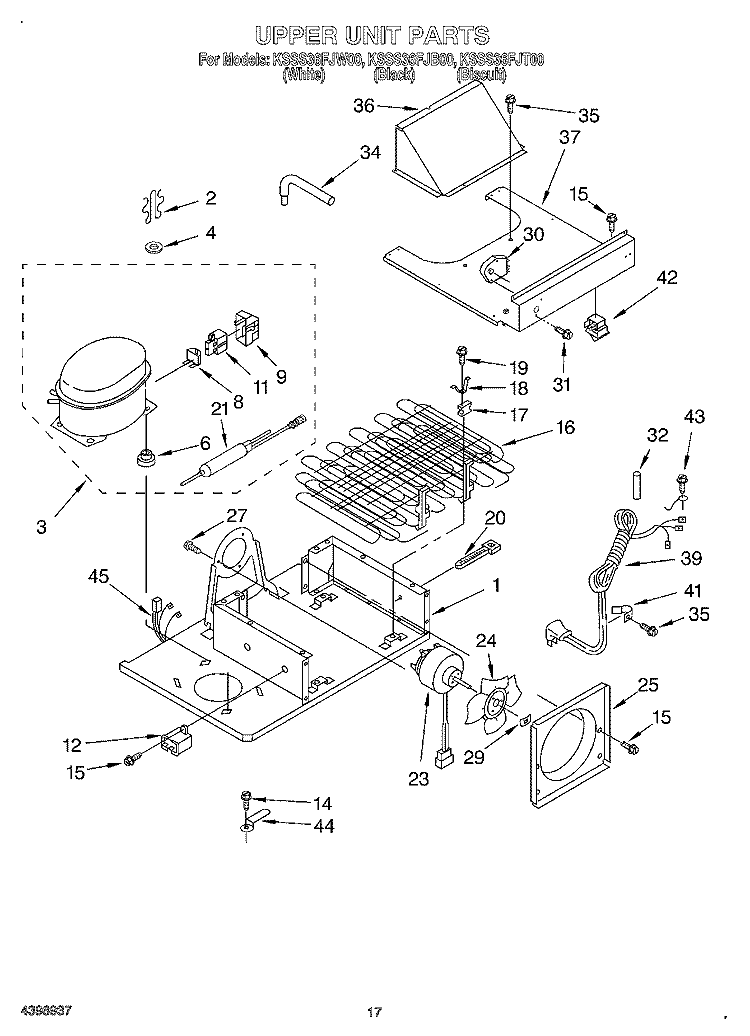 UPPER UNIT Diagram and Parts List for KSSS36FJW00  KitchenAid Refrigerator
