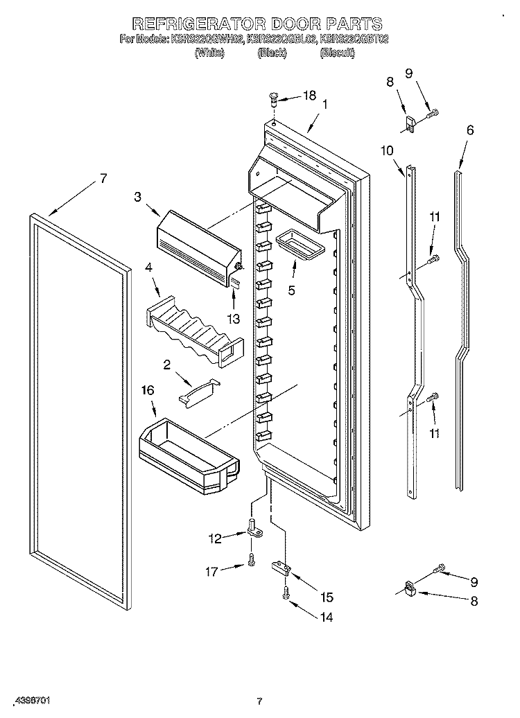 REFRIGERATOR DOOR Diagram and Parts List for KSRS22QGWH02  KitchenAid Refrigerator