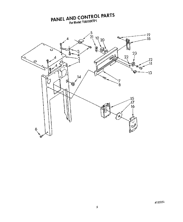 PANEL AND CONTROL Diagram and Parts List for TU8150XTP1  Whirlpool Trash Compactor