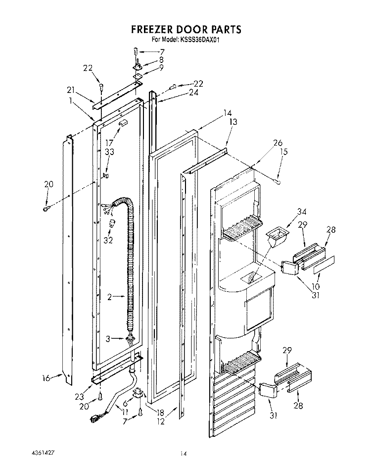 FREEZER DOOR Diagram and Parts List for KSSS36DAX01  KitchenAid Refrigerator