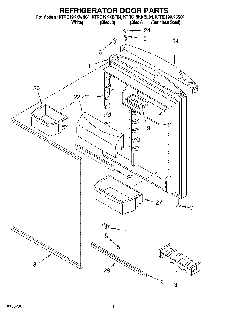 REFRIGERATOR DOOR PARTS Diagram and Parts List for KTRC19KKWH04  KitchenAid Refrigerator