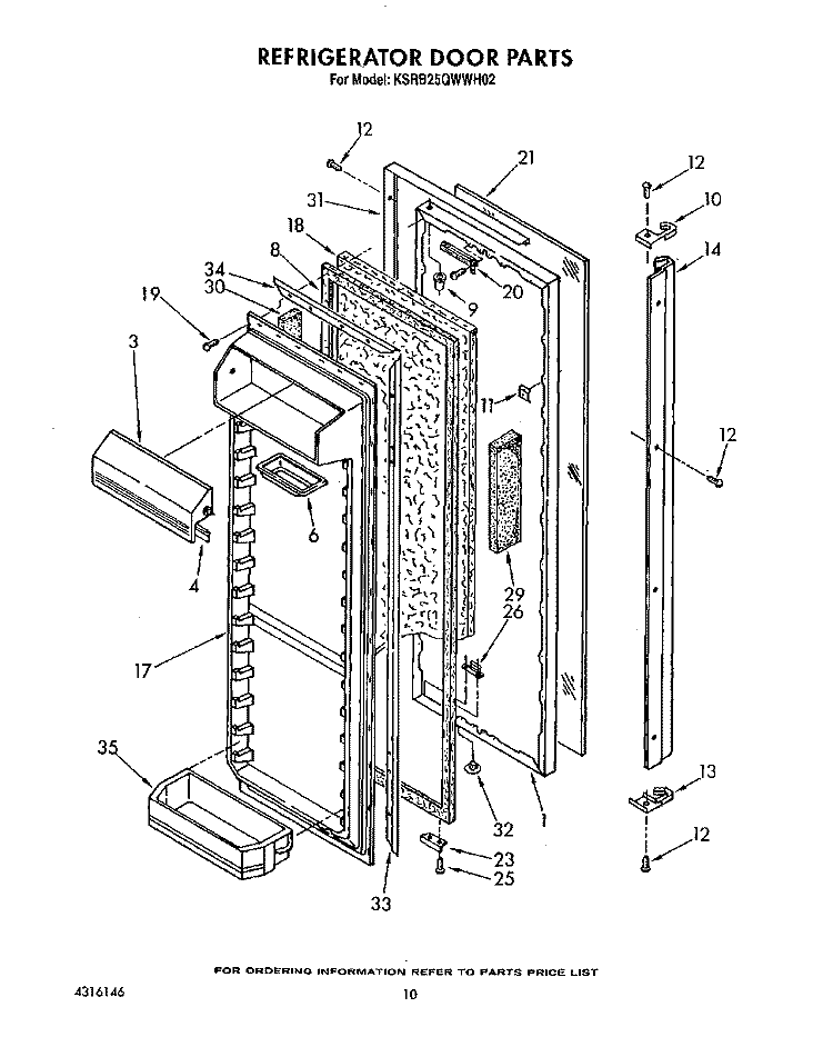 REFRIGERATOR DOOR Diagram and Parts List for KSRB25QWAL02  KitchenAid Refrigerator