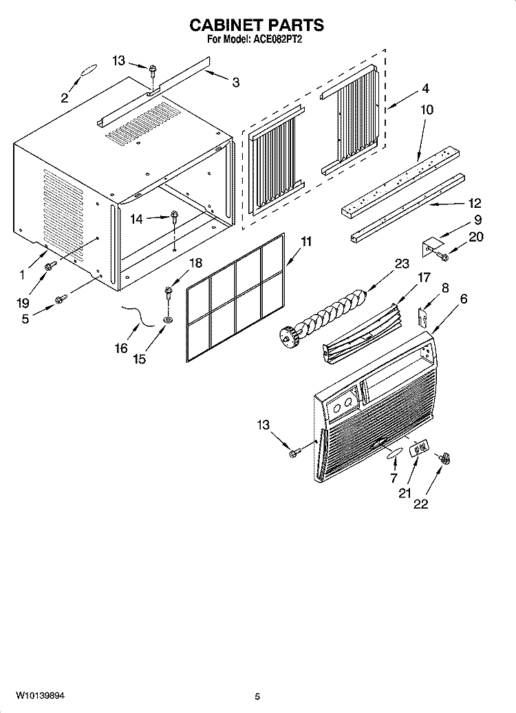 CABINET PARTS Diagram and Parts List for ACE082PT2  Whirlpool Air Conditioner