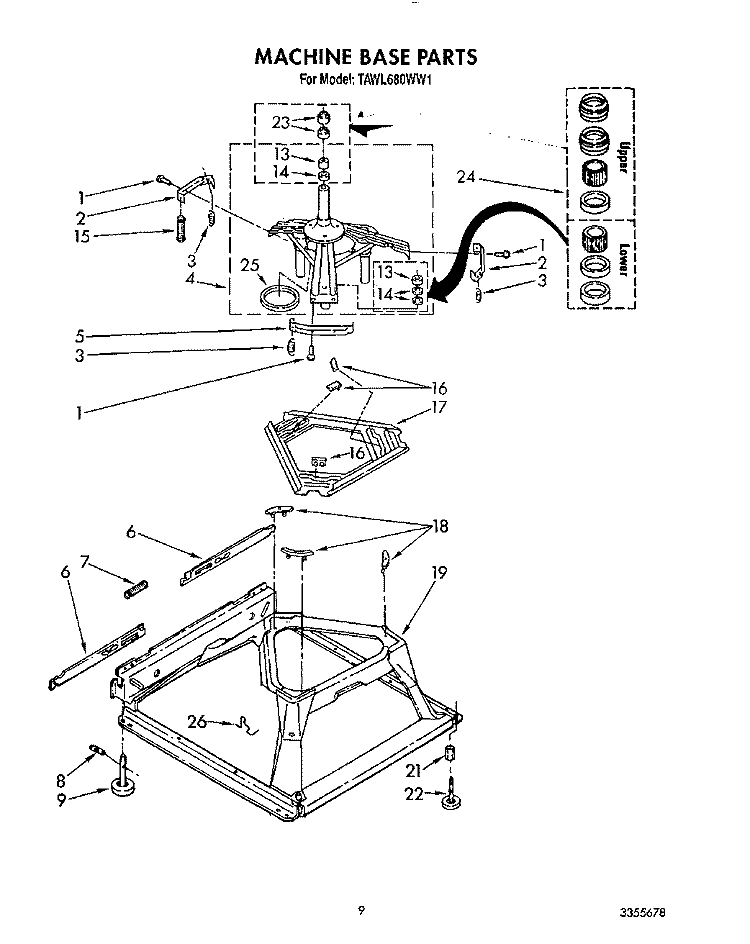 MACHINE BASE Diagram and Parts List for TAWL680WW1  Estate Washer