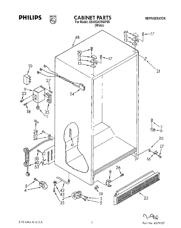 CABINET Diagram and Parts List for 3XARG479WP00  Whirlpool Refrigerator