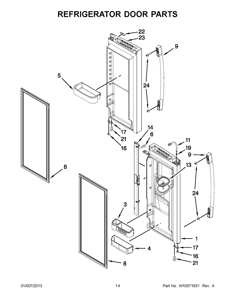 REFRIGERATOR DOOR PARTS Diagram and Parts List for GI6FARXXY08  Whirlpool Refrigerator