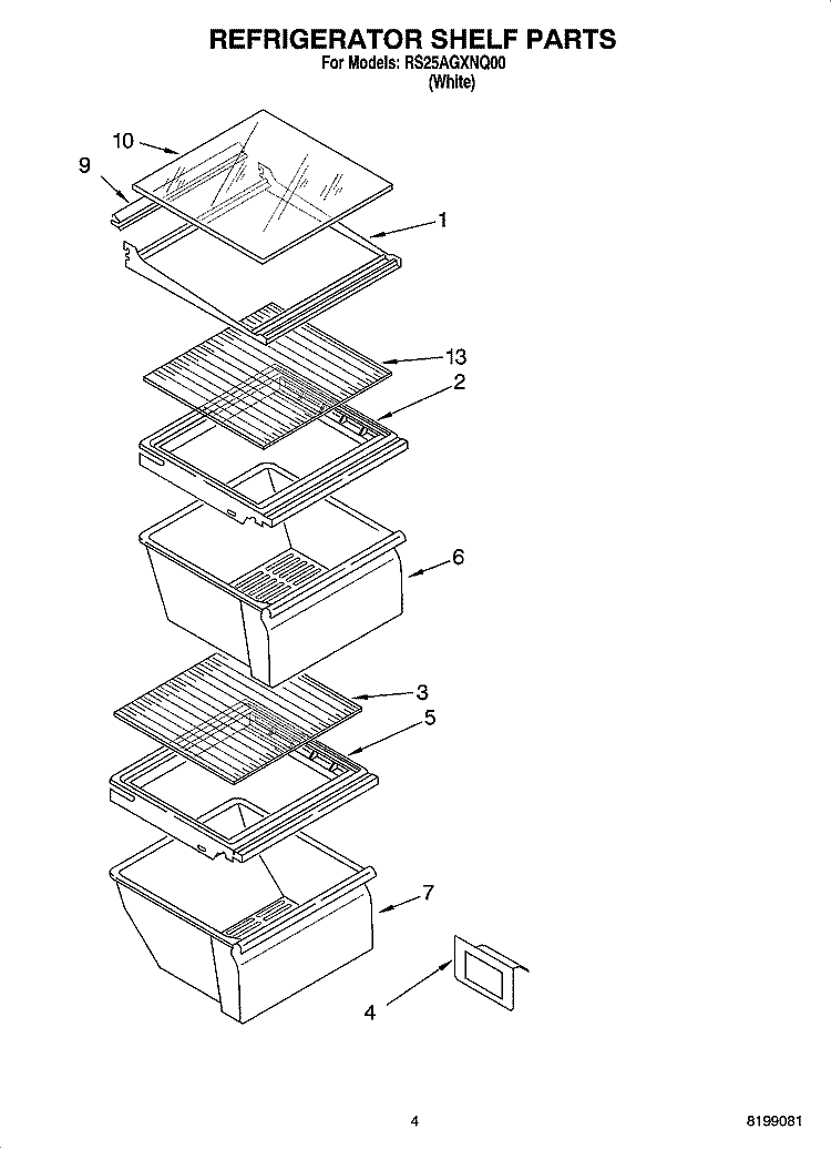 REFRIGERATOR SHELF PARTS Diagram and Parts List for RS25AGXNQ00  Roper Refrigerator