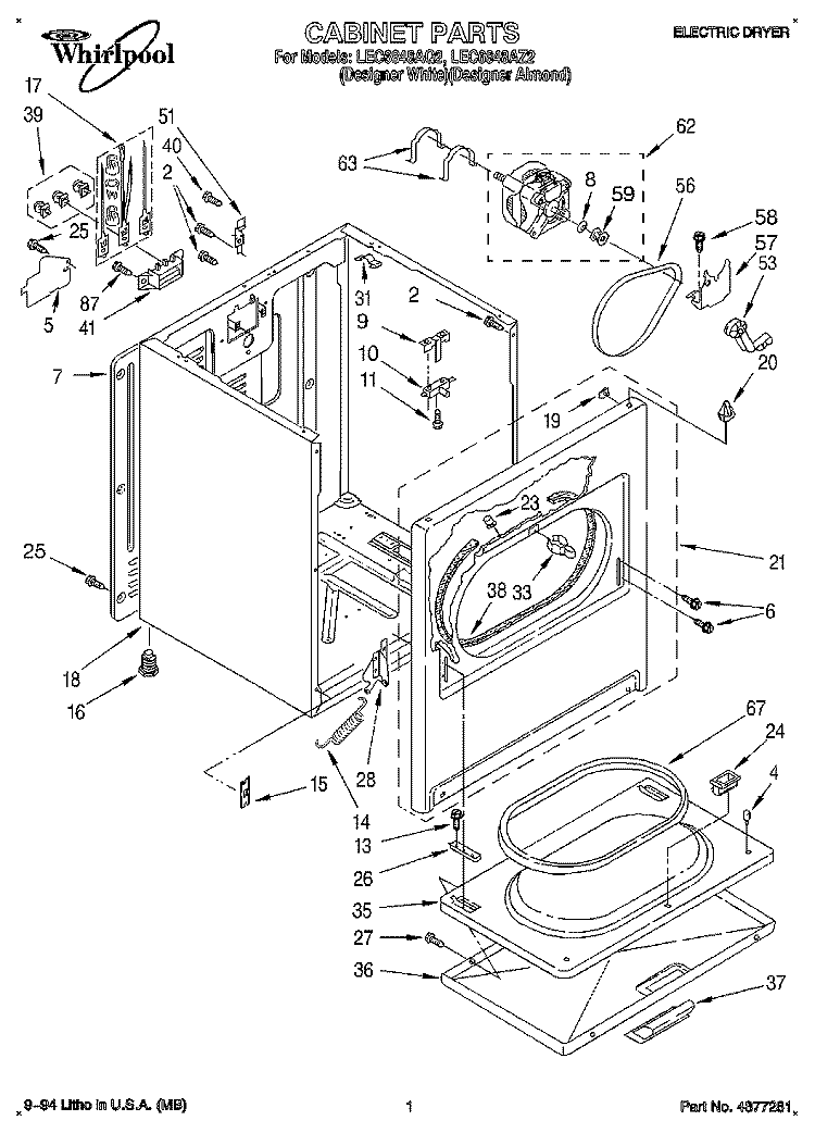 SECTION Diagram and Parts List for LEC6848AZ2  Whirlpool Dryer