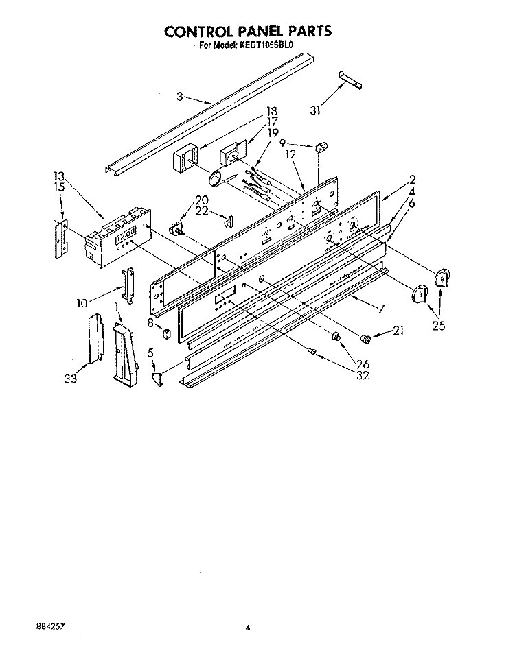 CONTROL PANEL Diagram and Parts List for KEDT105SBL0  KitchenAid Range