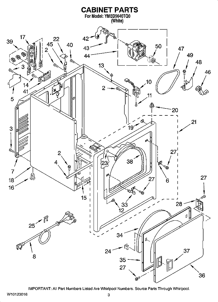 CABINET PARTS Diagram and Parts List for YMED5640TQ0  Maytag Dryer