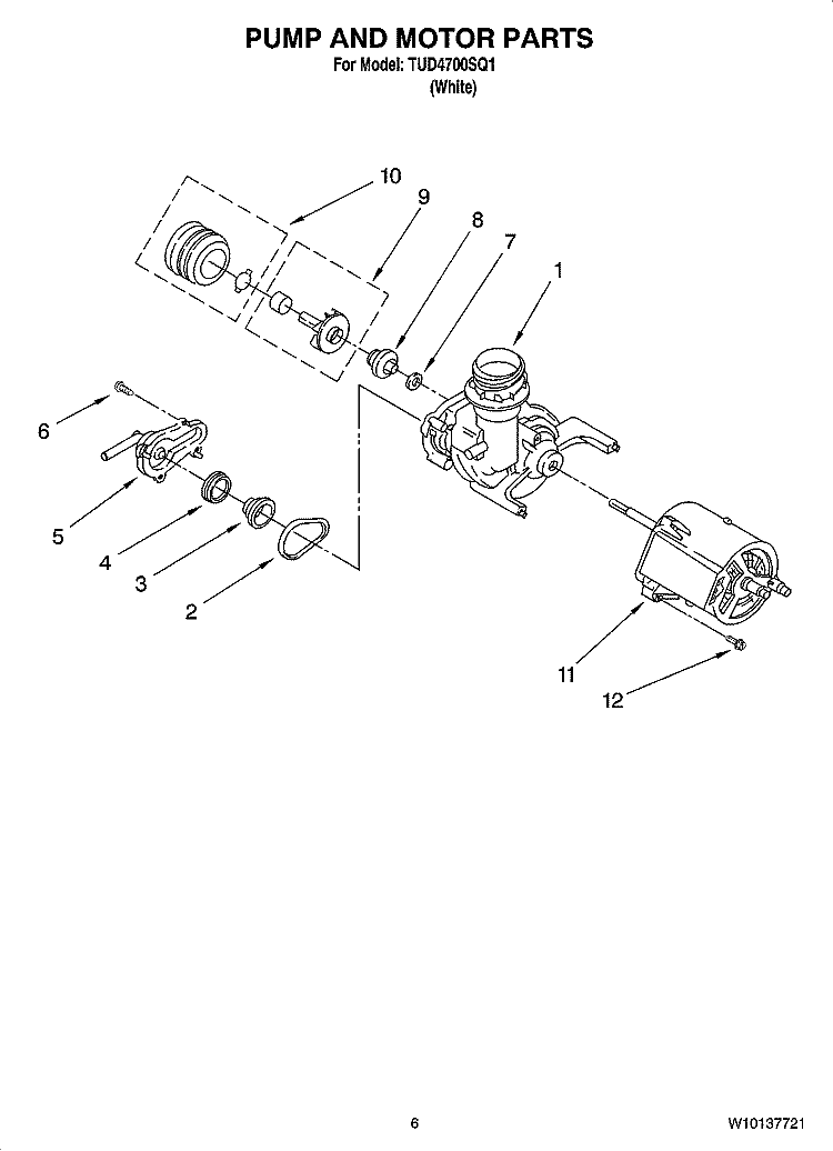 PUMP AND MOTOR PARTS Diagram and Parts List for TUD4700SQ1  Estate Dishwasher