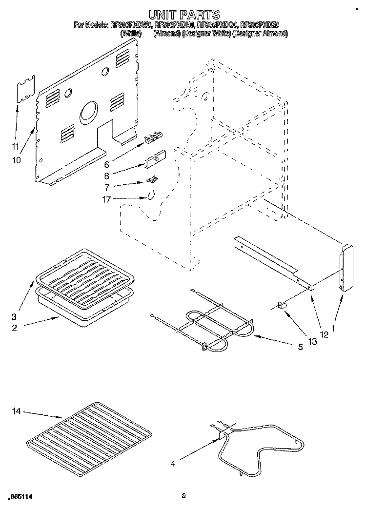 UNIT Diagram and Parts List for RF305PXDZ0  Whirlpool Range