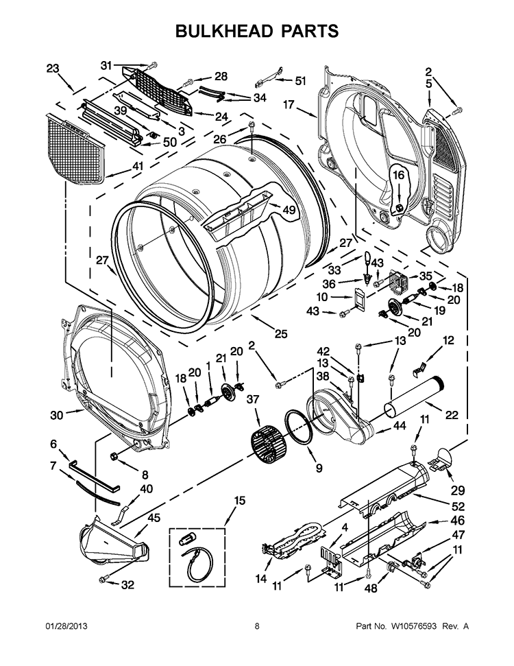 BULKHEAD PARTS Diagram and Parts List for YWED9050XW2  Whirlpool Dryer