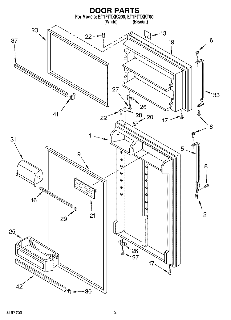 DOOR Diagram and Parts List for ET1FTTXKT00  Whirlpool Refrigerator