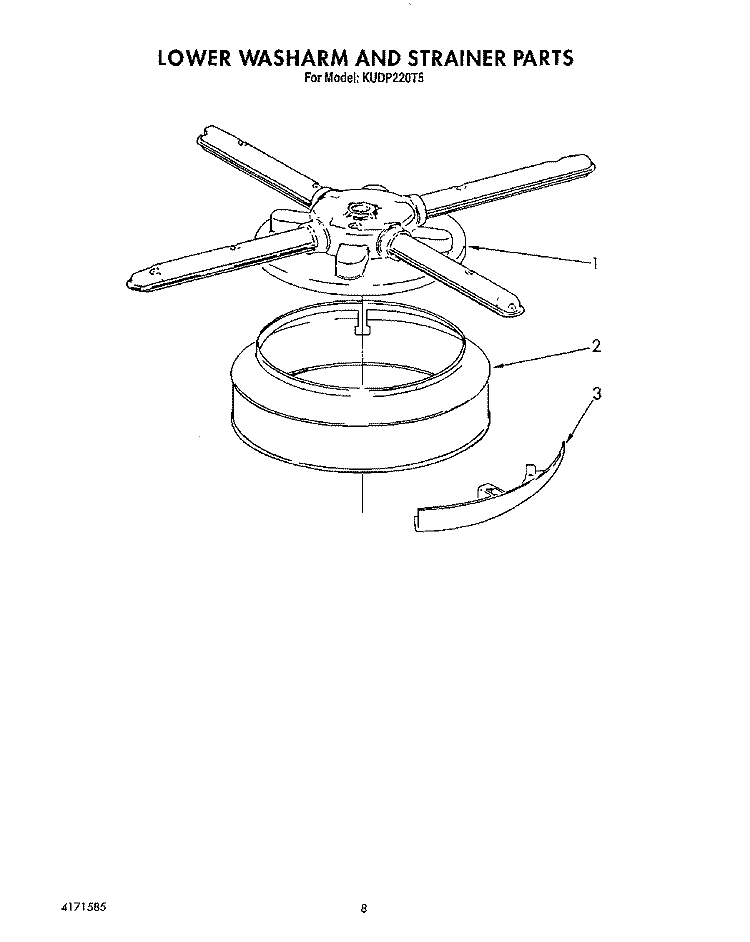 LOWER WASHARM AND STRAINER Diagram and Parts List for KUDP220T5  KitchenAid Dishwasher
