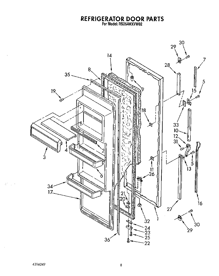 REFRIGERATOR DOOR Diagram and Parts List for RS25AWXVW02  Roper Refrigerator