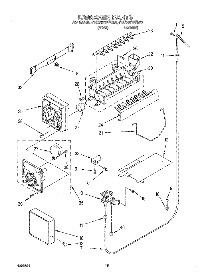 ICE MAKER, OPTIONAL Diagram and Parts List for 4YED27DQFW02  Whirlpool Refrigerator