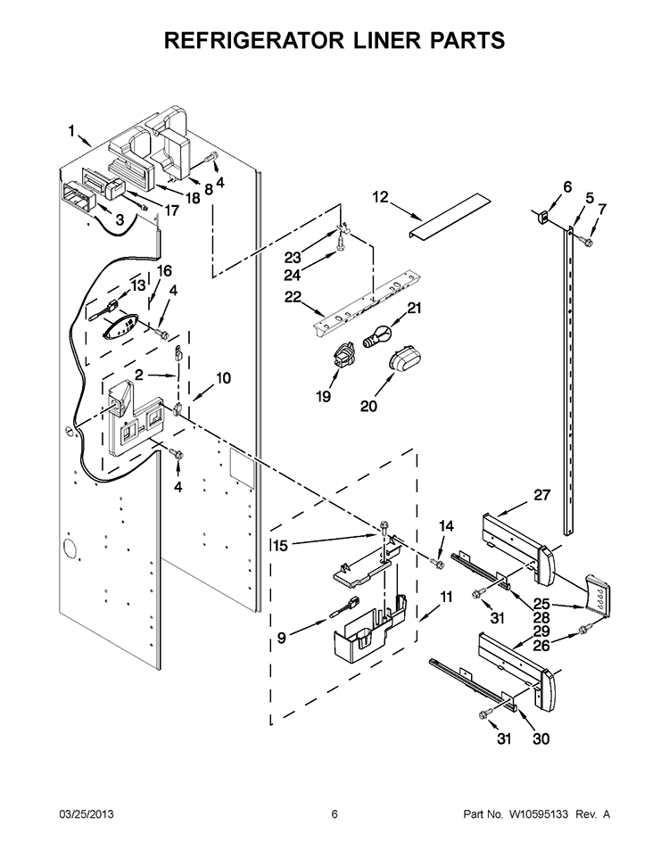REFRIGERATOR LINER PARTS Diagram and Parts List for KSSC42FTS17  KitchenAid Refrigerator