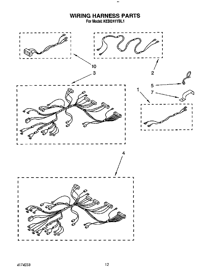 WIRING HARNESS Diagram and Parts List for KEBI241YBL1  KitchenAid Wall Oven