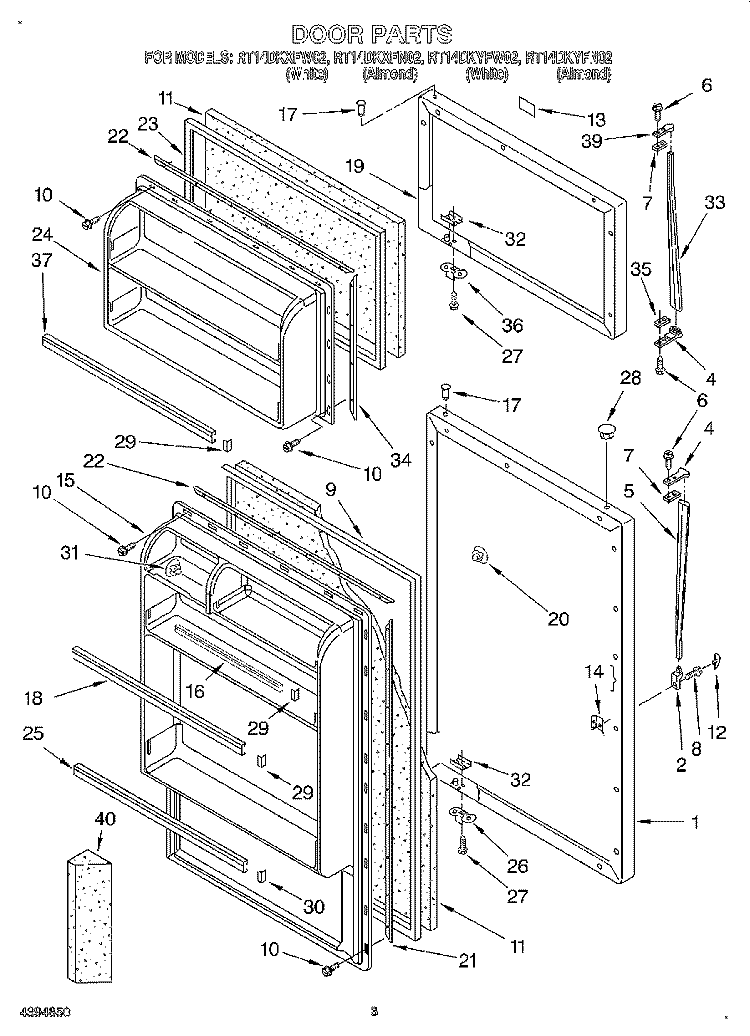 DOOR Diagram and Parts List for RT14DKXFN02  Roper Refrigerator