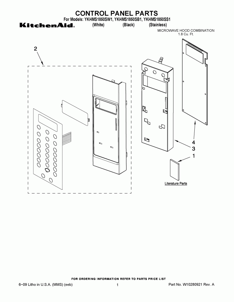 CONTROL PANEL PARTS Diagram and Parts List for YKHMS1850SB1  KitchenAid Microwave