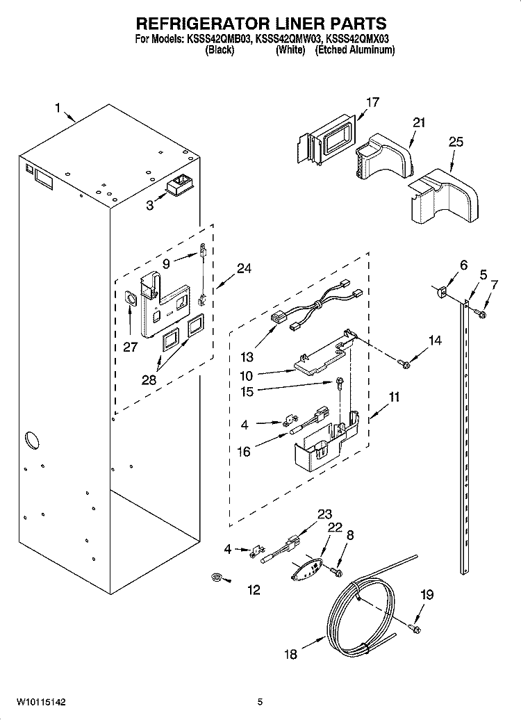 REFRIGERATOR LINER PARTS Diagram and Parts List for KSSS42QMW03  KitchenAid Refrigerator