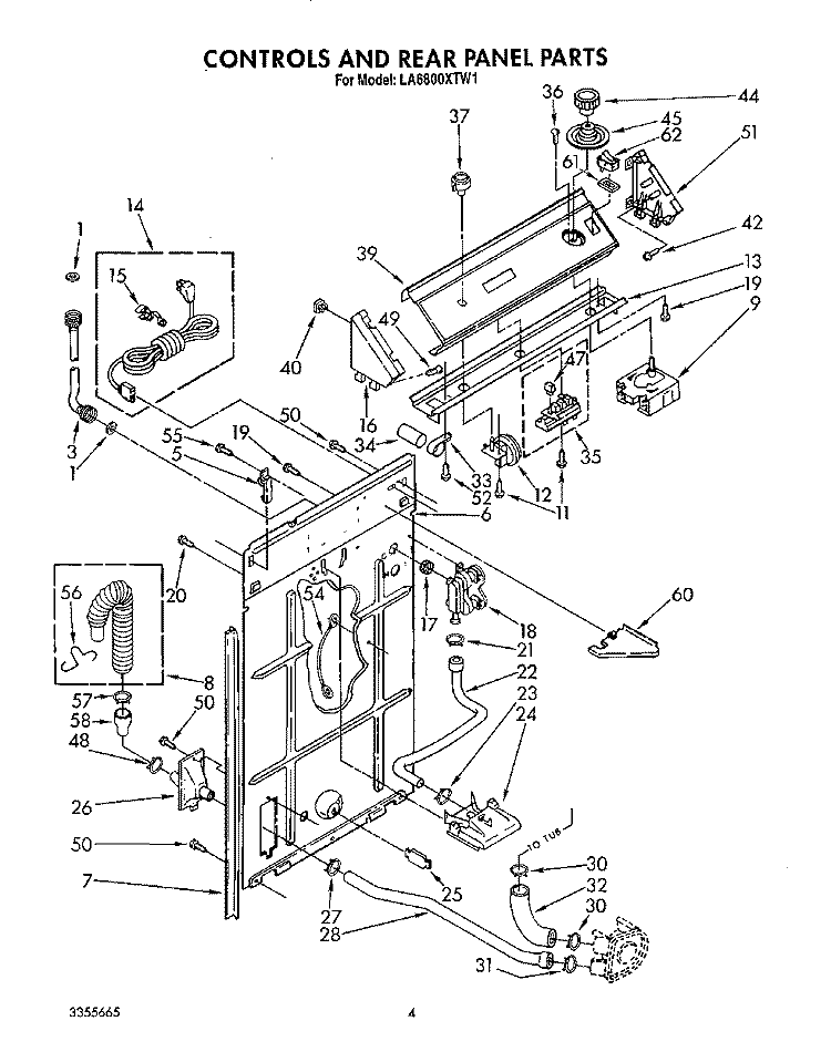 CONTROLS AND REAR PANEL Diagram and Parts List for LA6800XTF1  Whirlpool Washer