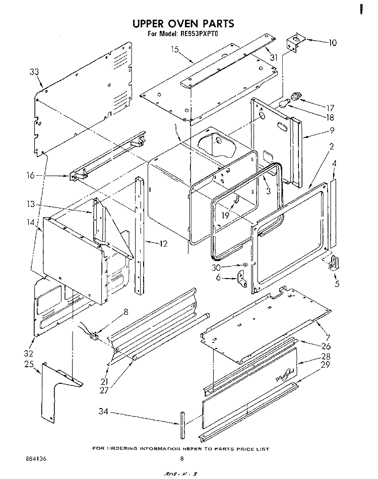 UPPER OVEN Diagram and Parts List for RE953PXPT0  Whirlpool Range