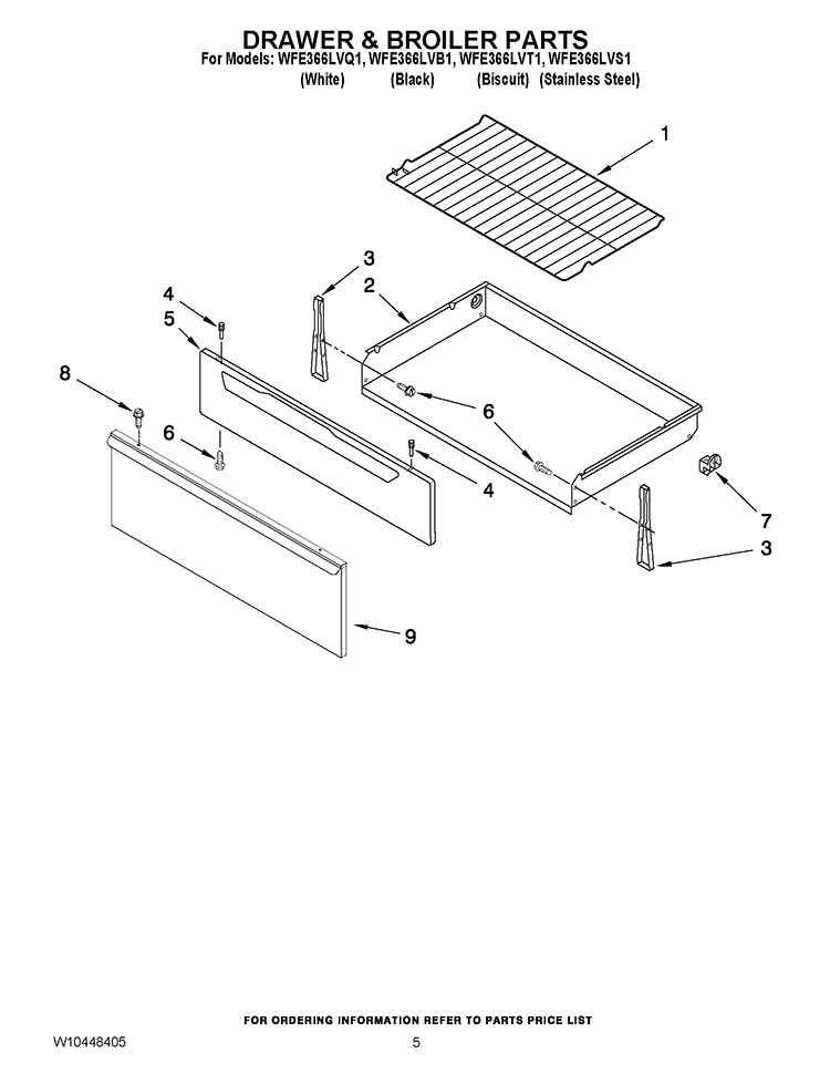 DRAWER & BROILER PARTS Diagram and Parts List for WFE366LVQ1  Whirlpool Range