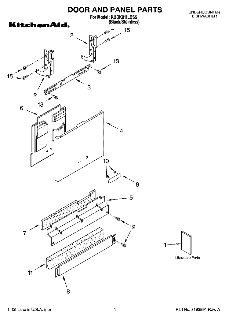 DOOR AND PANEL PARTS Diagram and Parts List for KUDK01ILBS5  KitchenAid Dishwasher