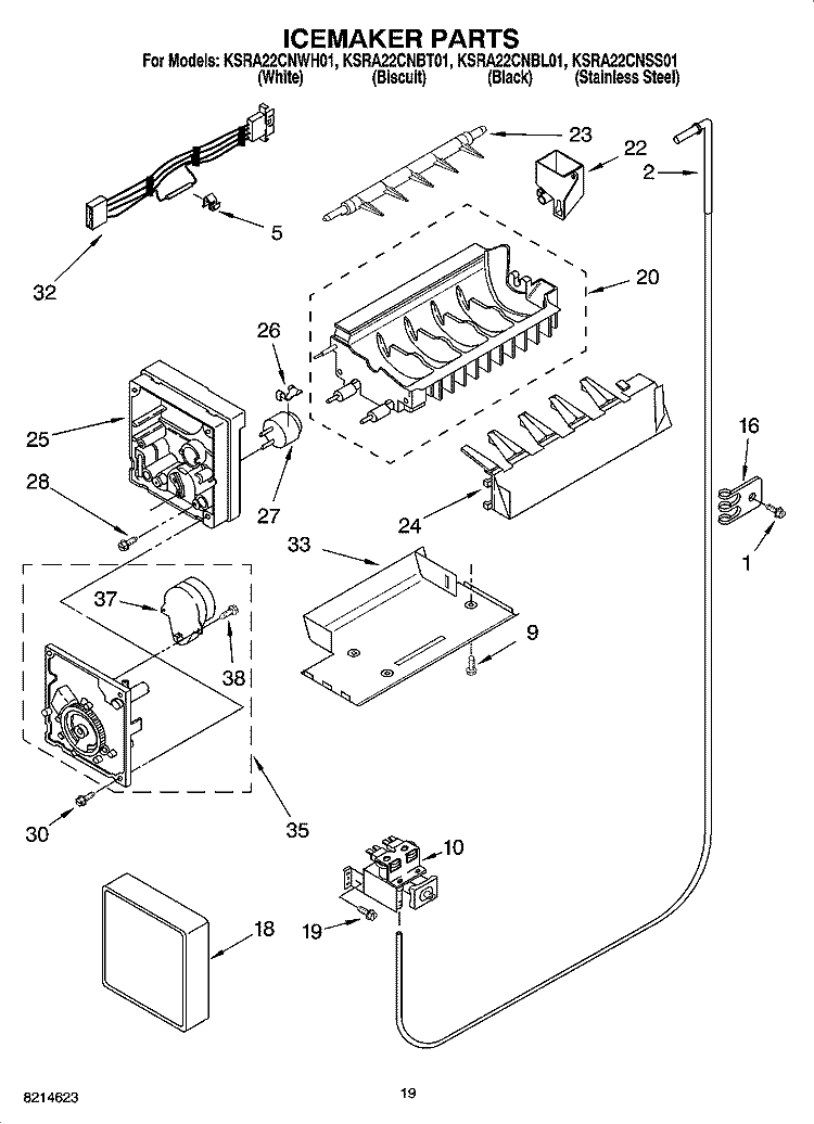 ICEMAKER PARTS Diagram and Parts List for KSRA22CNBT01  KitchenAid Refrigerator