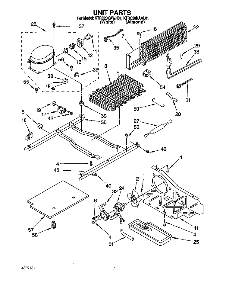 UNIT Diagram and Parts List for KTRC20KAWH01  Whirlpool Refrigerator