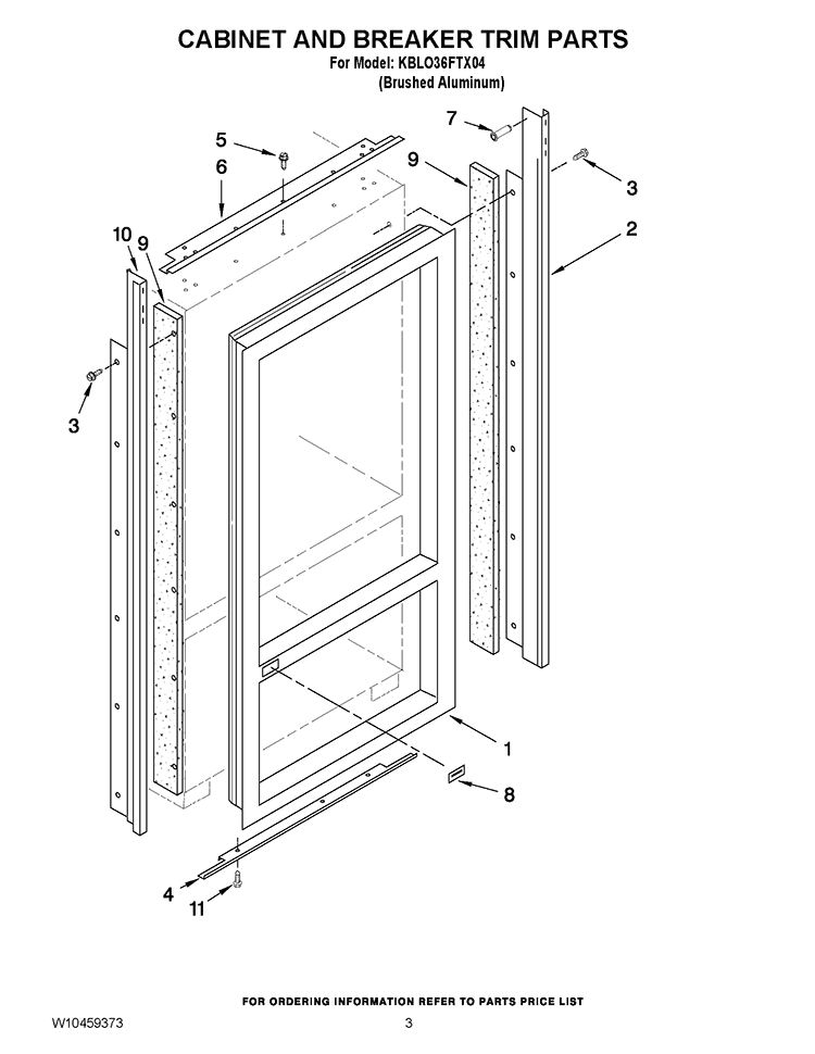 CABINET AND BREAKER TRIM PARTS Diagram and Parts List for KBLO36FTX04  KitchenAid Refrigerator