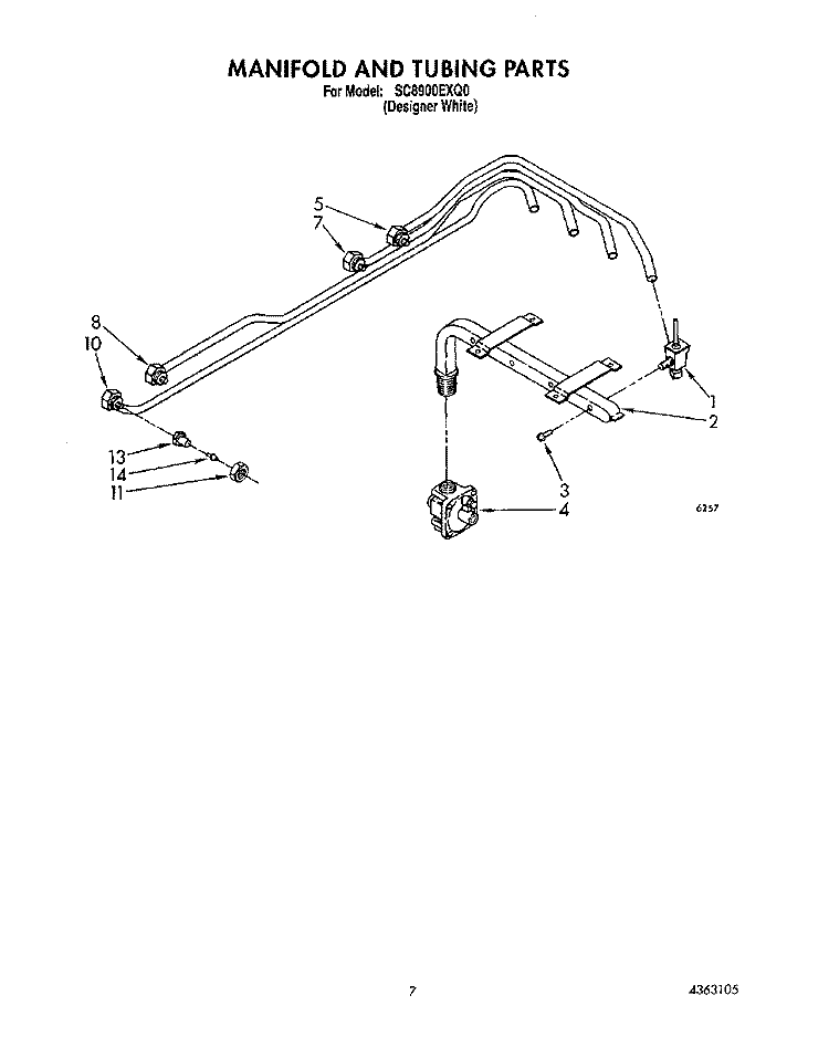 MANIFOLD AND TUBING Diagram and Parts List for SC8900EXQ0  Whirlpool Cooktop