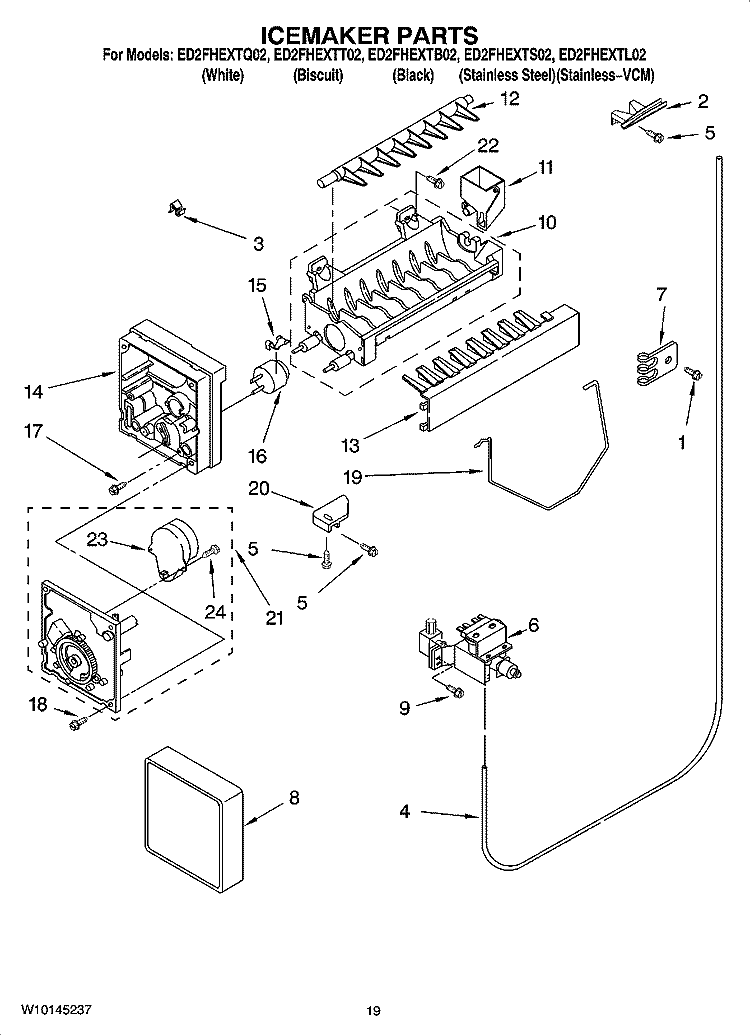 ICEMAKER PARTS, OPTIONAL PARTS (NOT INCLUDED) Diagram and Parts List for ED2FHEXTL02  Whirlpool Refrigerator