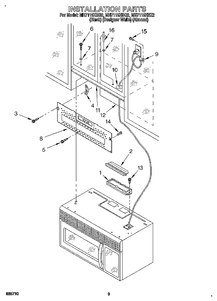 INSTALLATION Diagram and Parts List for MH7115XBQ2  Whirlpool Microwave